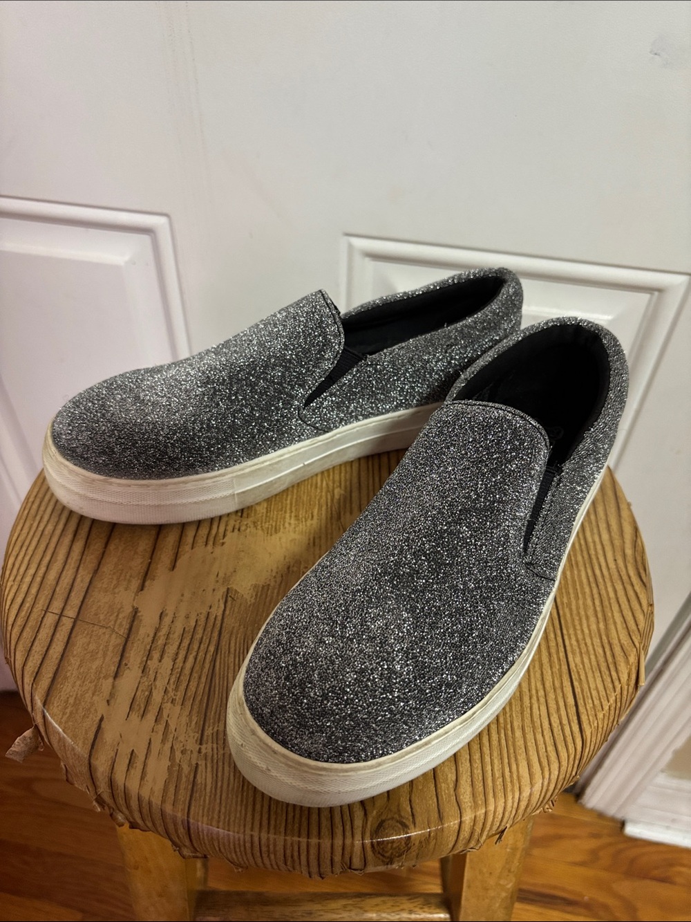 Brash Glitter Slip-On Flats in Silver